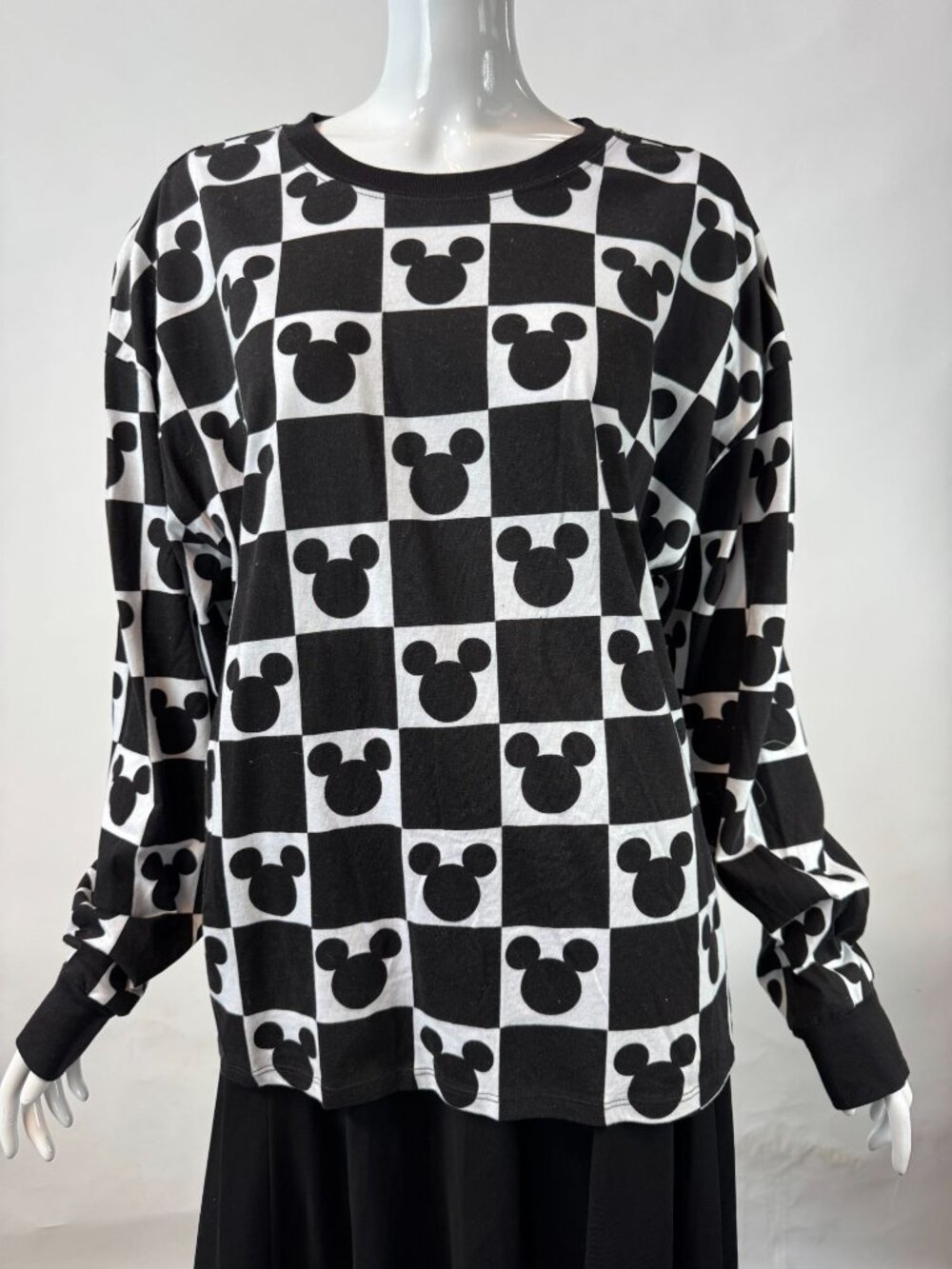 Disney Mickey Mouse Black & White Checkered Long Sleeve Top 3X Womens Oversized